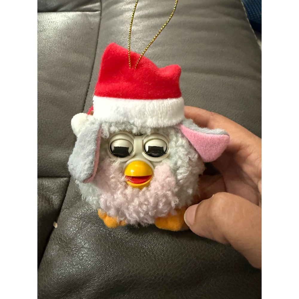 Vintage 1999 Furby Christmas Ornament‎ Plush Small Santa Hat Festive Toy